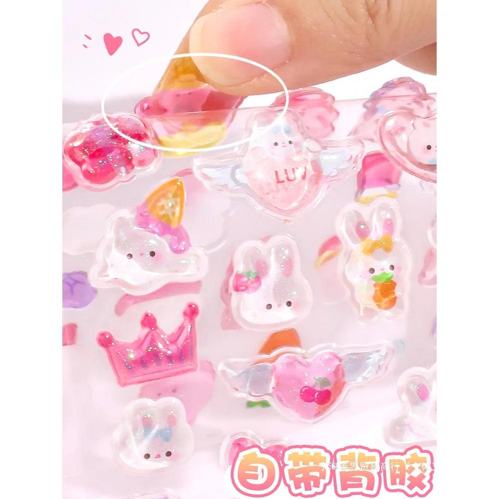 1 Sheet 3D Three-Dimensional Foam Sticker, Cute Cartoon Rabbit Cat Panda Diamond Student's Bubble Sticker