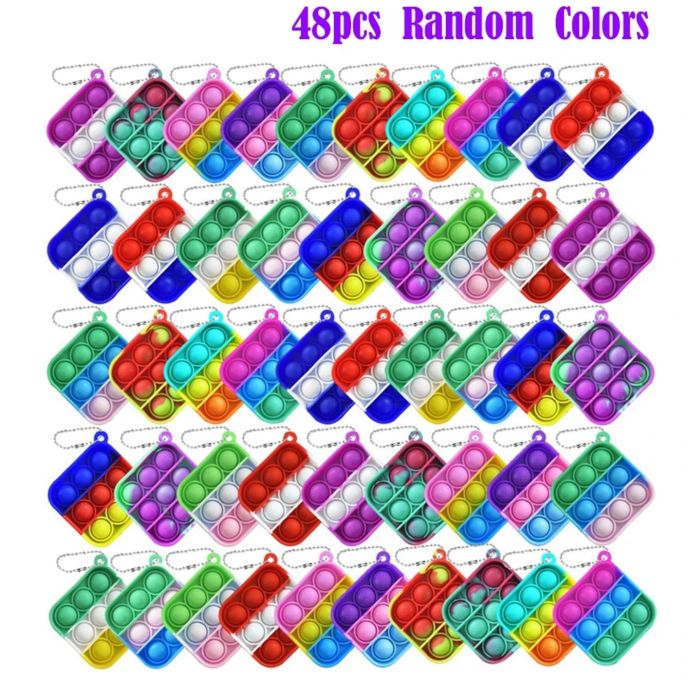 12/24/48Pcs Mini Pop Push Fidget Toys Set Keychain Fidget Toy