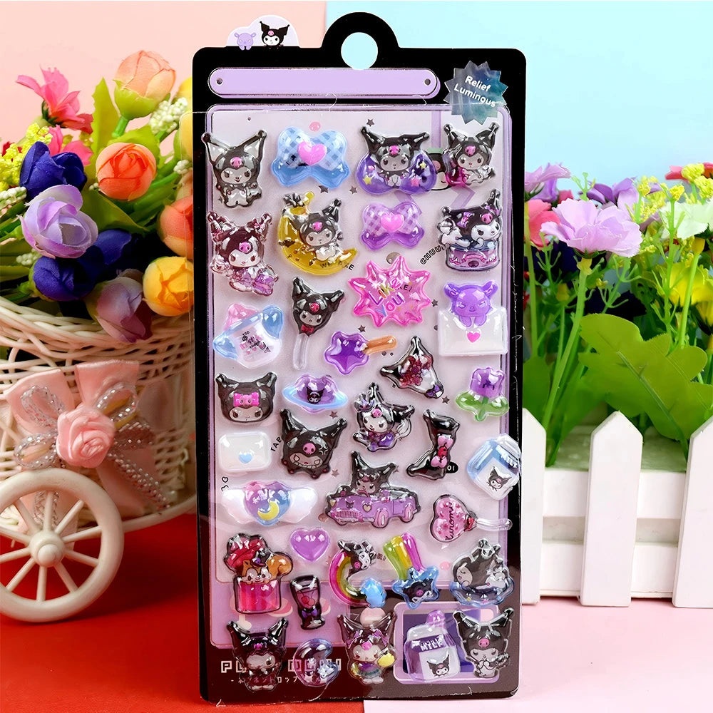 Kawaii Luminous Cartoon Sanrio Kuromi My Melody 3D Relief Stickers Toys