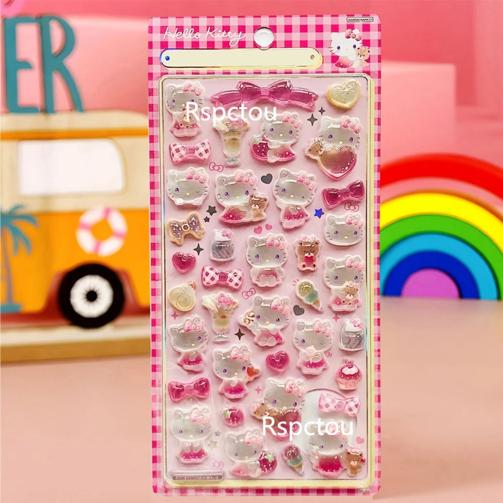 Cute Anime 3D Sanrio Stickers Transparent Jelly Crystal Decorative Sticker