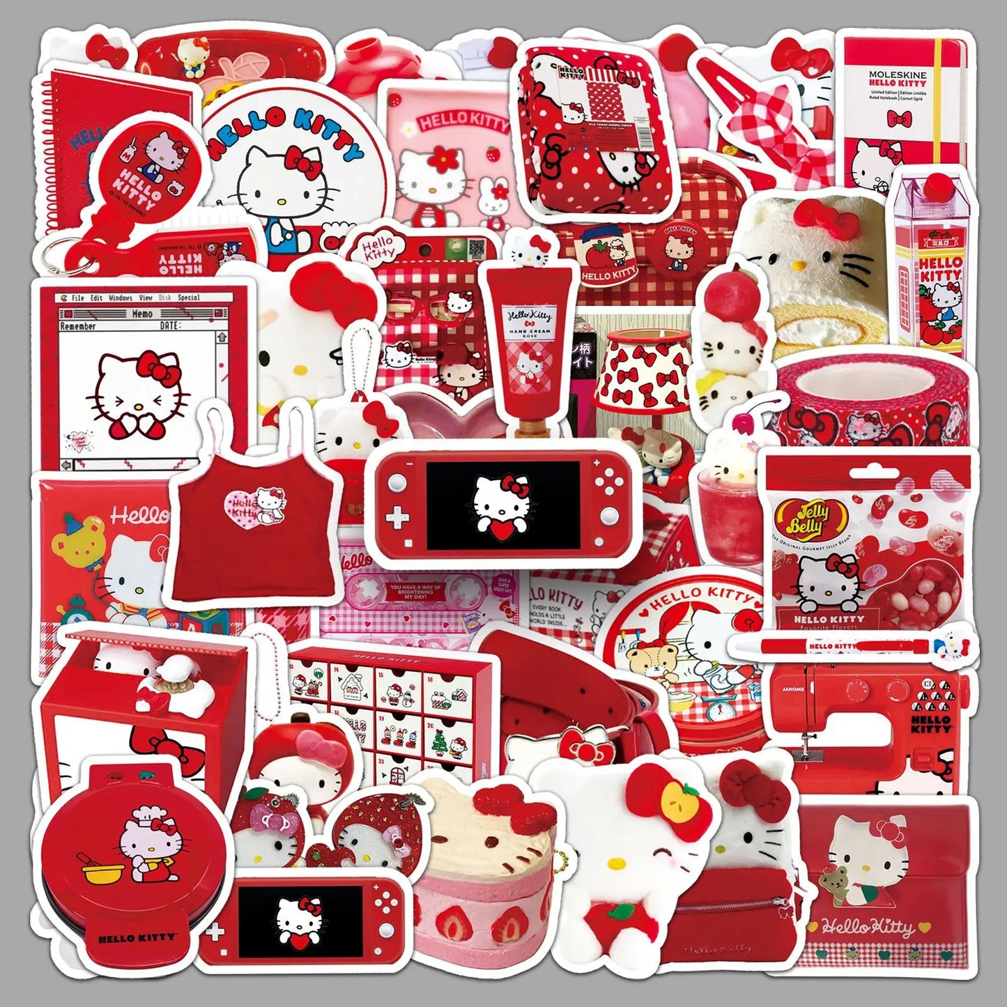 50PCS Red INS Stickers Hello Kitty Graffiti Cartoon DIY Decoration Decals