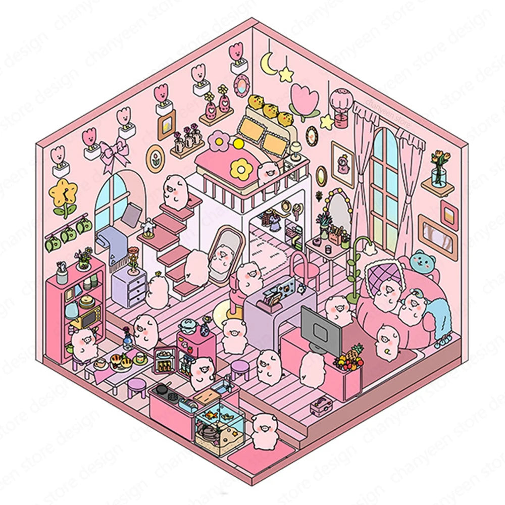 3D Landscaping Stickers Cartoon Miniature Scene Visual Stacking Three-dimensional Stickers