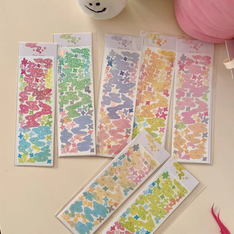 3pcs 6pcs Kawaii Bear Ribbon Laser Bling Stickers DIY Scrapbook Stickers