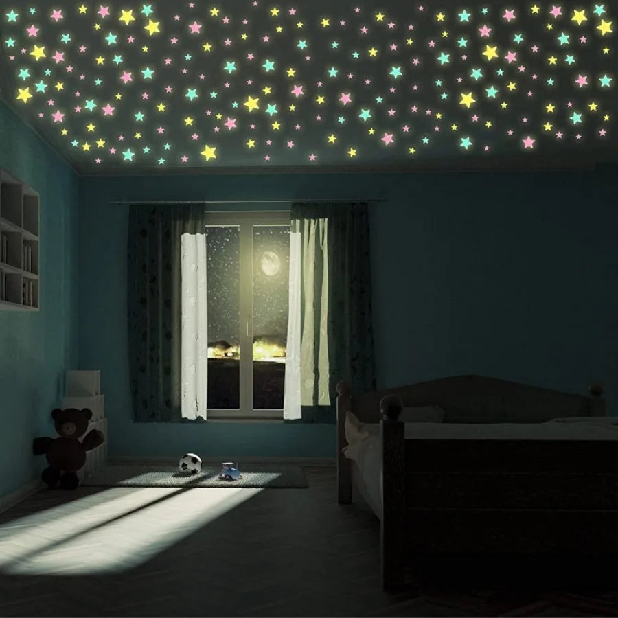 100 Piece Luminous Star Wall Sticker, Suitable for Bedroom, Ceiling, and Wall Decoration