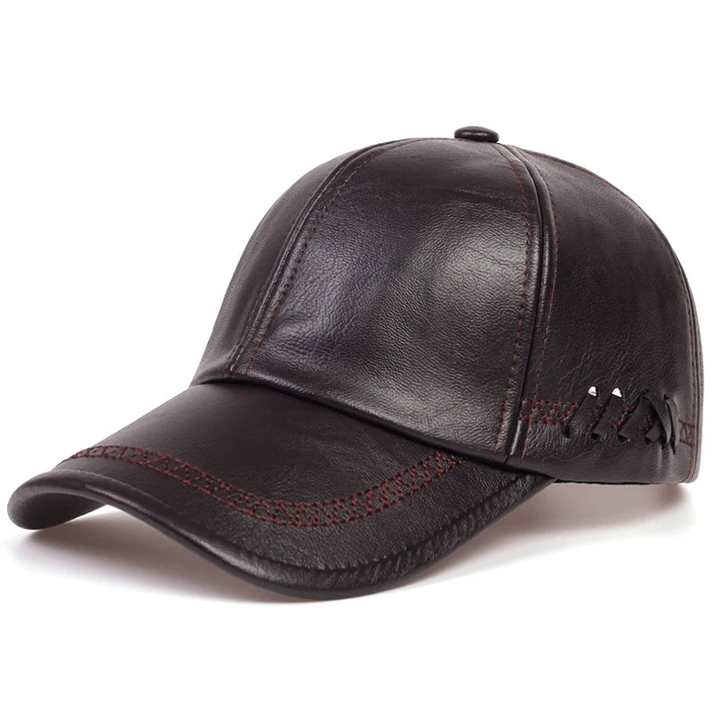 Men Leather Baseball Cap – Winter Warm Snapback Hat