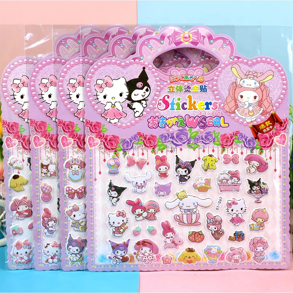 4pcs Sanrio Cute Cartoon Bubble Stickers Funny Graffiti 3D Puffy Decals
