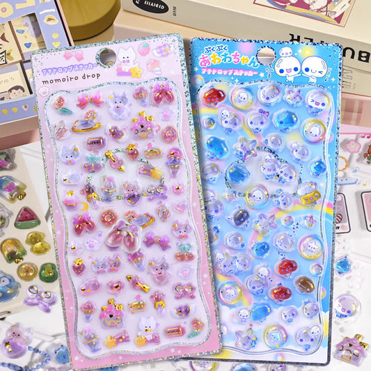 1 pc/4 pcs Japanese Style Cartoon Sweet Animals Mini 3D Relief Stickers