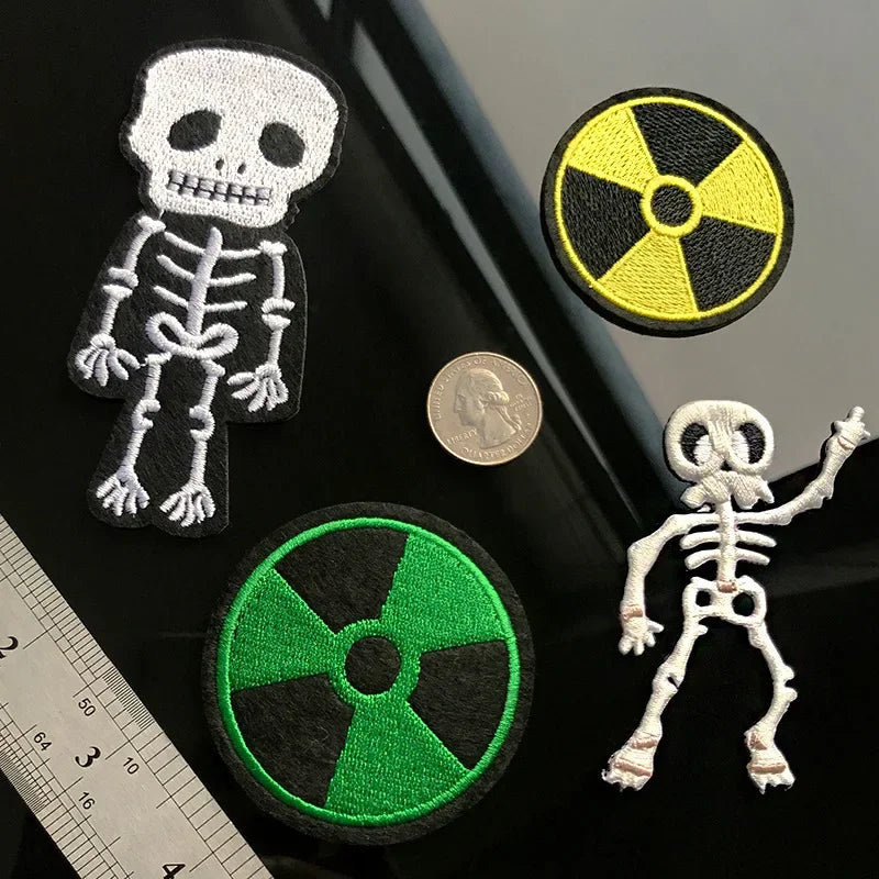 Skull Cartoon Cute White Bone Human Skeleton Dangerous Radioactive Adhesive Embroidery Cloth Sticker