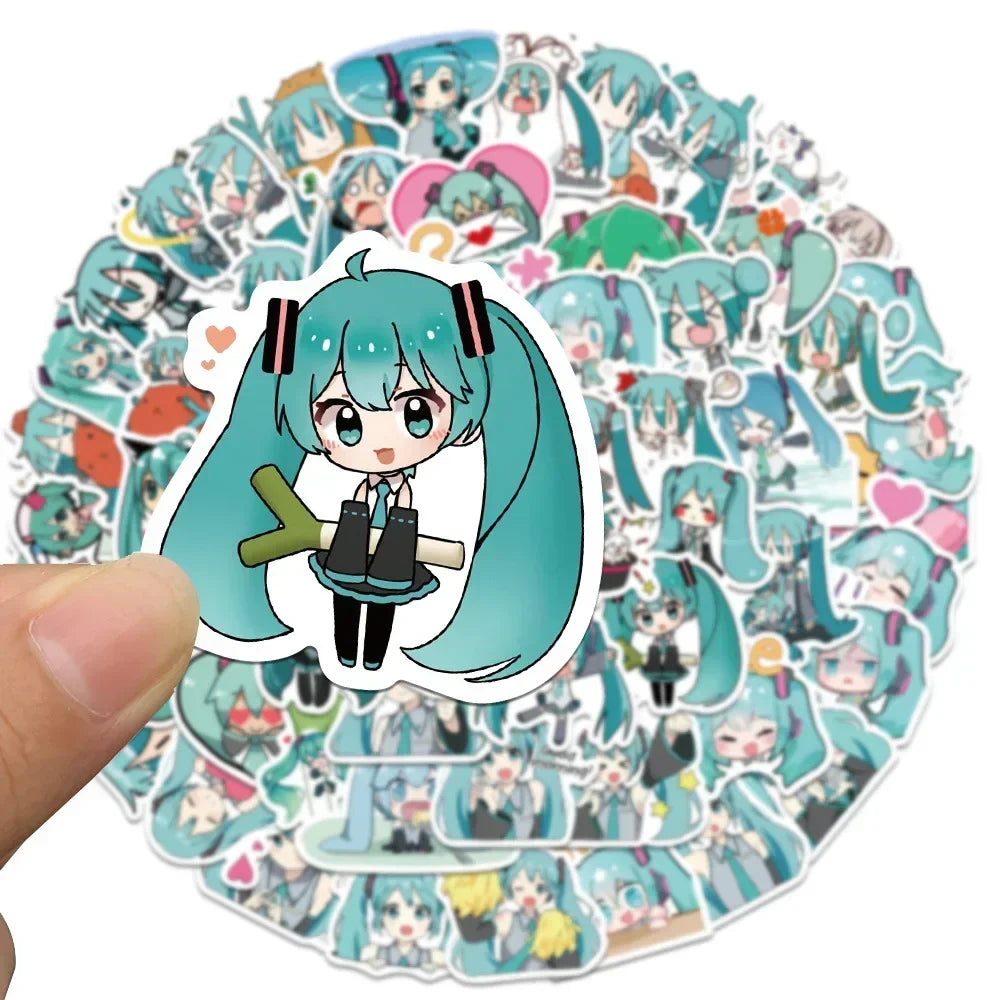 65pcs Hatsune Miku Sticker Pack Waterproof Phone Case Cartoon Journaling Stationery