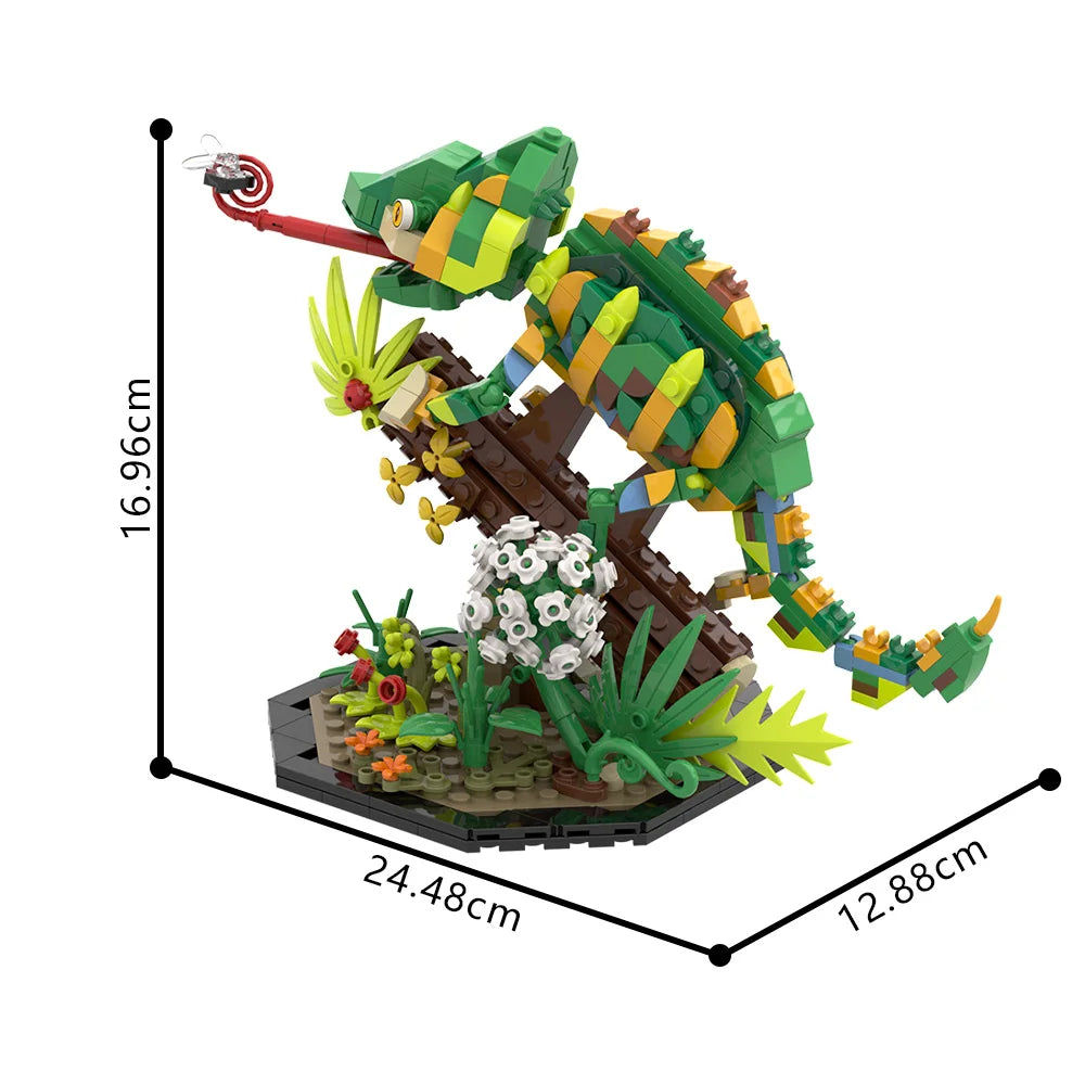 MOC Chameleon Model Building Blocks Horror Reptile Desert Lizard DIY Design Insect Botanical Bricks Toy