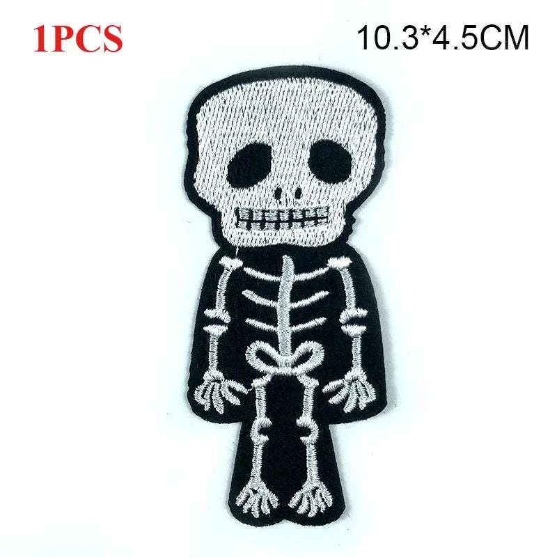 Skull Cartoon Cute White Bone Human Skeleton Dangerous Radioactive Adhesive Embroidery Cloth Sticker