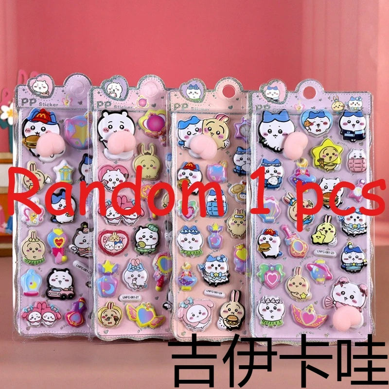Sanrio & Chiikawa Kids' Cartoon Stickers - Cute Animal 3D Soft & Adorable Butt Squishy Stress-Relief Stickers