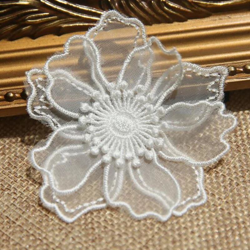 5Pcs Double Layer Lace Flower Applique Embroidered Patches Repair For DIY