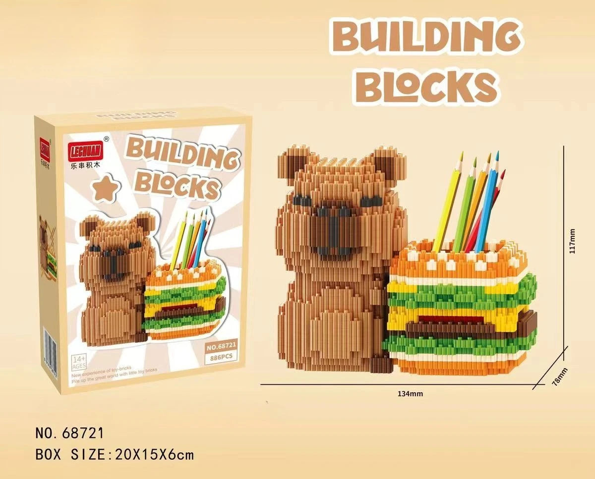 Capybara Building Block Pen Holder Multi-Function Desk Organizer for Decoration