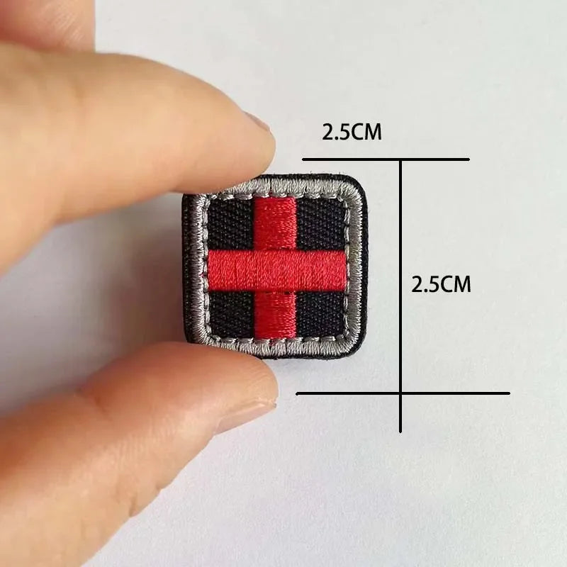 Medical Cross Badge Fabric Applique Embroidery Patch With Hook And Loop