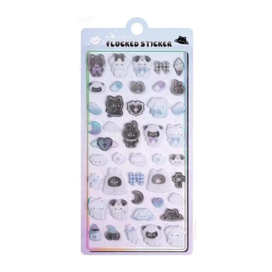 1 pc/6 pcs Cartoon Animals Flocked 3D Relief Stickers Journaling DIY Diary Cute Stationery Sticker