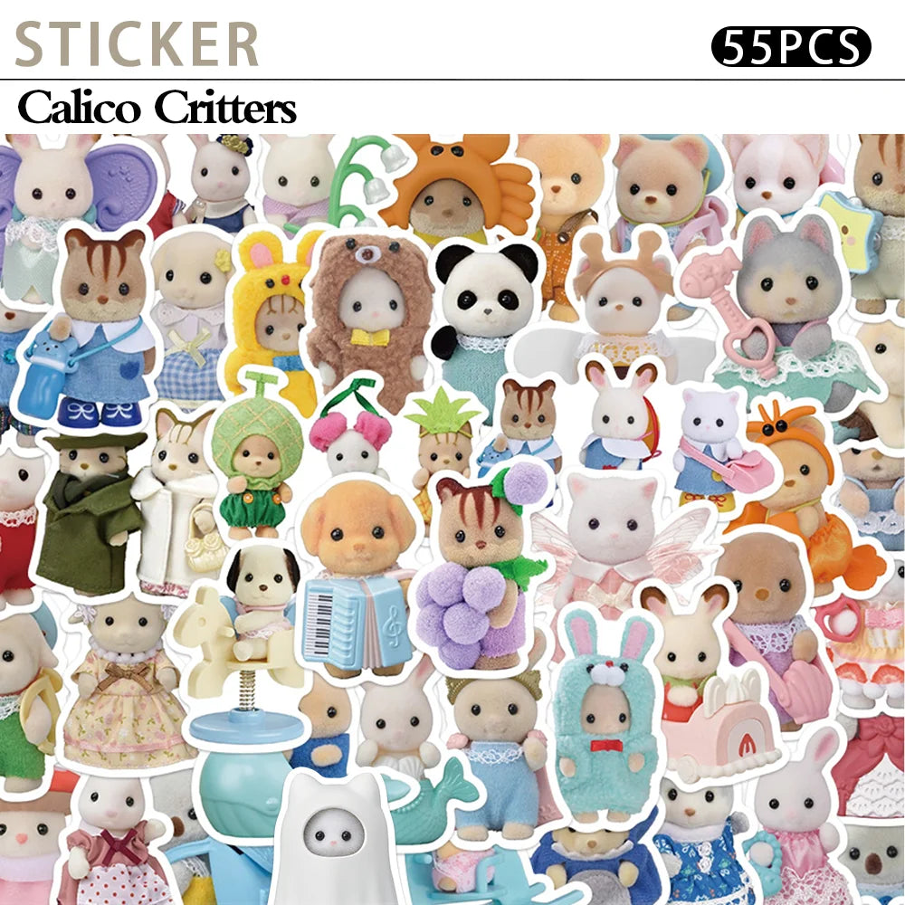 55pcs Calico Critters Stickers Laptop Scrapbook Decoration Graffiti Waterproof Sticker