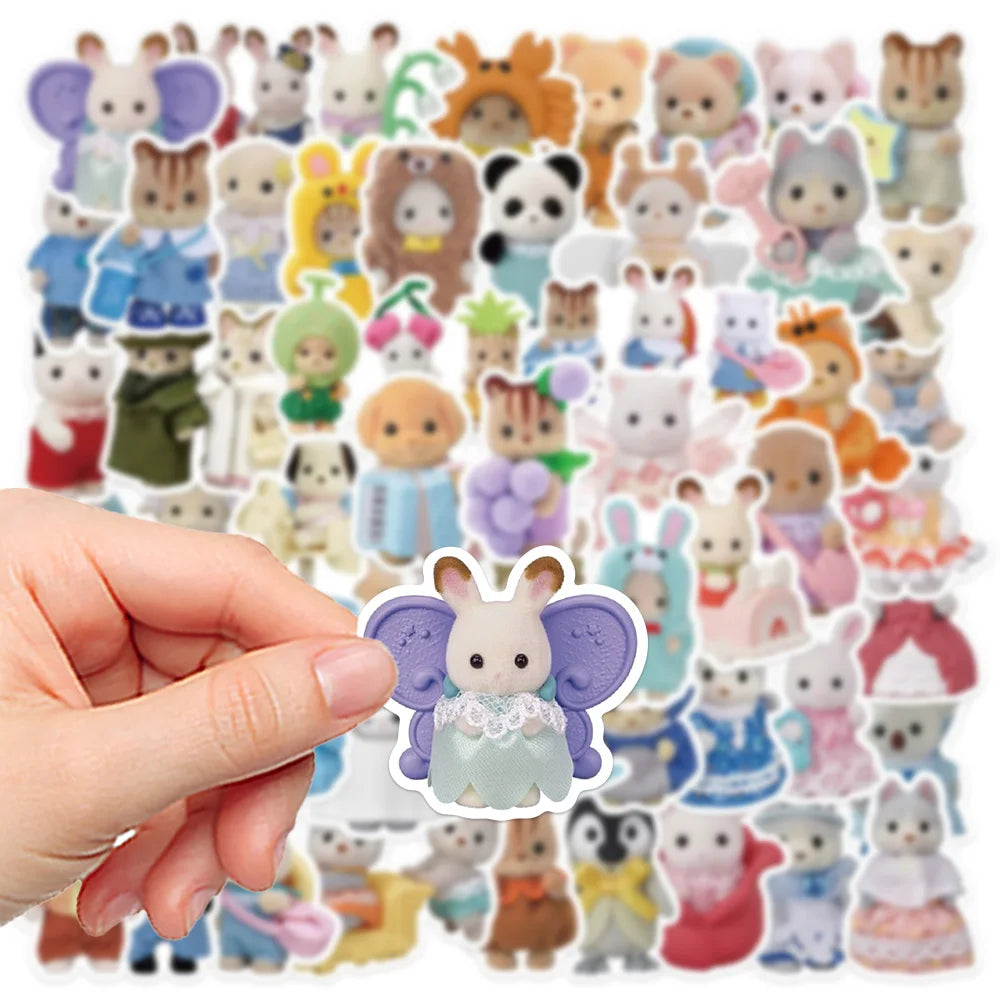 55pcs Calico Critters Stickers Laptop Scrapbook Decoration Graffiti Waterproof Sticker
