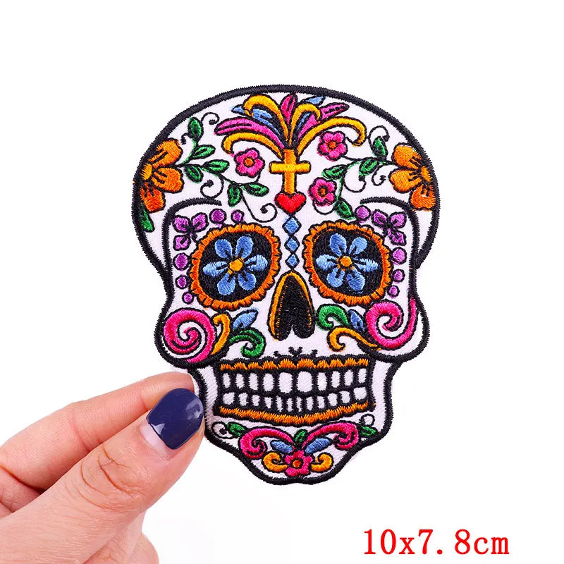 Rose Skull Embroidery Patch Punk Skull Patch Jackets Backpack Hats Sew DIY Iron On Patches For Clothing
