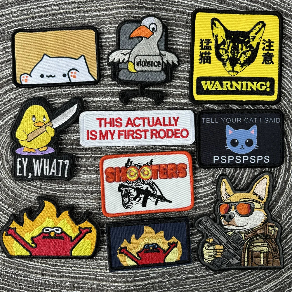 Cat Patch Embroidery on Clothes Cute Animal Morale Badge Tactical Equipment Hook and Loop Patches