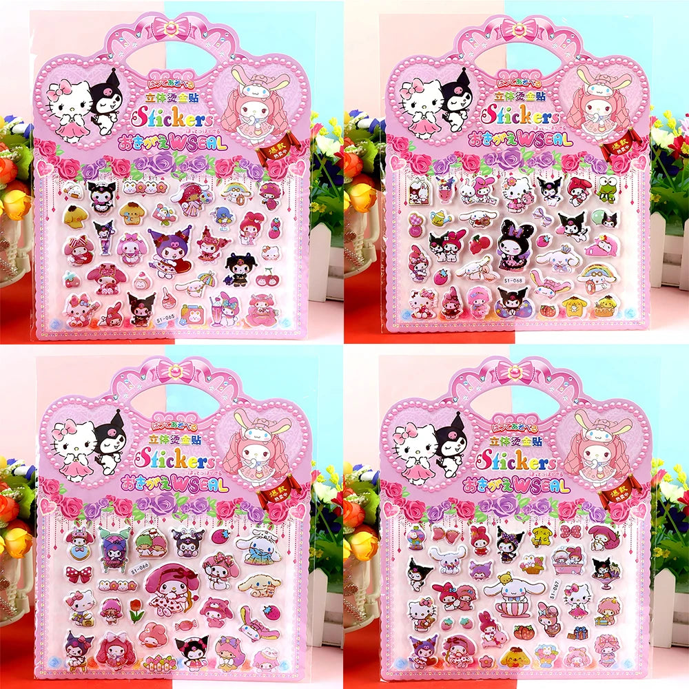 4pcs Sanrio Cute Cartoon Bubble Stickers Funny Graffiti 3D Puffy Decals