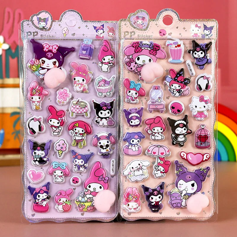 Sanrio & Chiikawa Kids' Cartoon Stickers - Cute Animal 3D Soft & Adorable Butt Squishy Stress-Relief Stickers