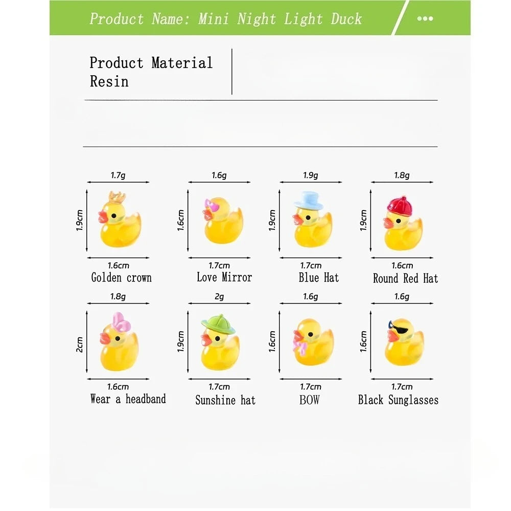 100/50PCS Mini Yellow Luminous Duck Ornament Miniature Figures