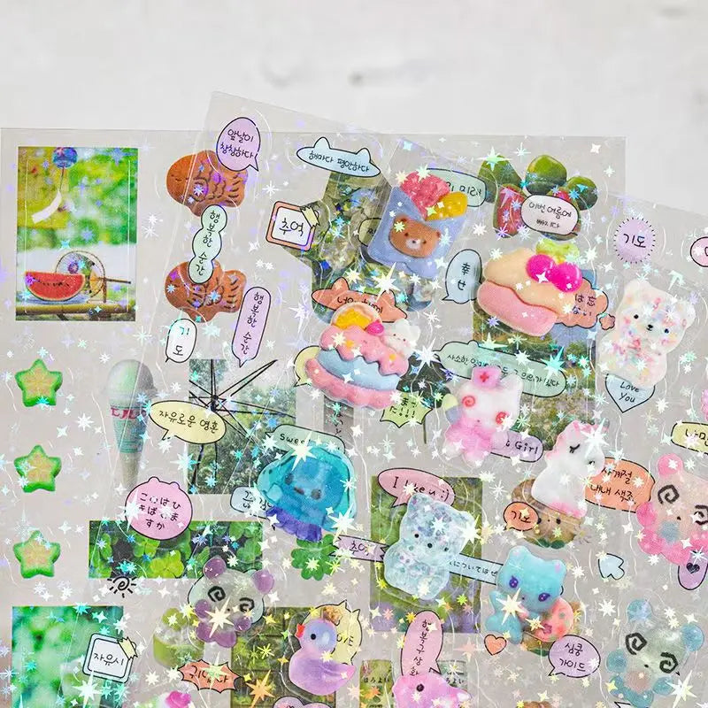 6pcs Glitter Stickers Y2K DIY Top Loader Scrapbooking Journal Decorative Stickers