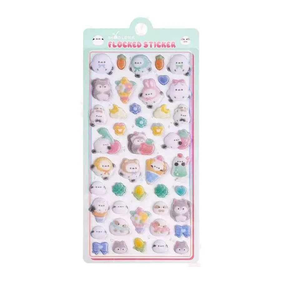 1 pc/6 pcs Cartoon Animals Flocked 3D Relief Stickers Journaling DIY Diary Cute Stationery Sticker