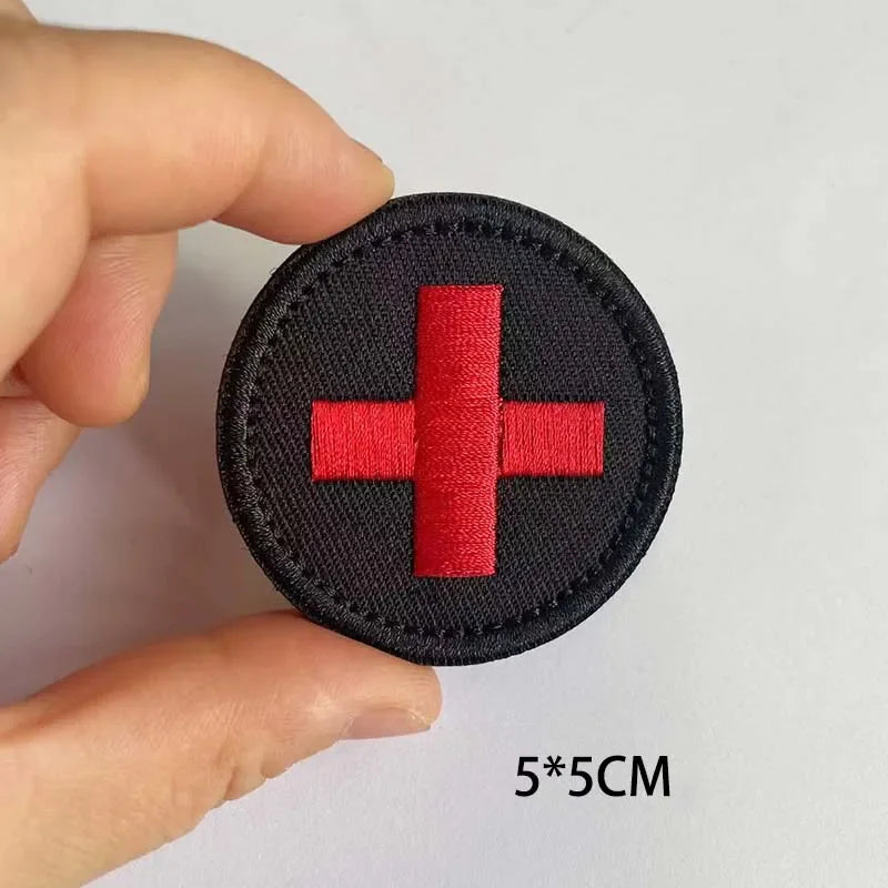 Medical Cross Badge Fabric Applique Embroidery Patch With Hook And Loop