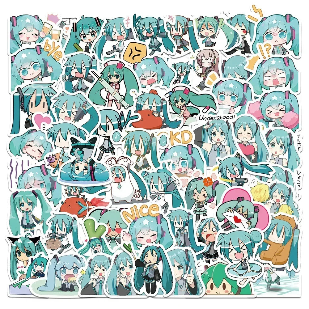 65pcs Hatsune Miku Sticker Pack Waterproof Phone Case Cartoon Journaling Stationery
