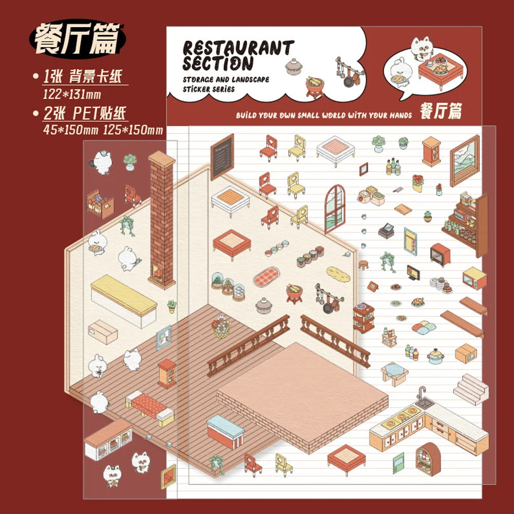 1-4Pcs Cartoon Miniature Scene 3D Landscaping Stickers DIY Cabin Scene