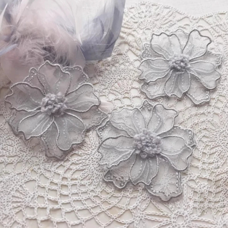5Pcs Double Layer Lace Flower Applique Embroidered Patches Repair For DIY
