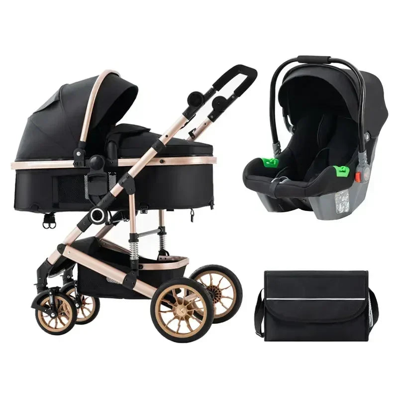 New Three-in-one with Car Safety Seat and Baby Stroller High View Luxury Baby Stroller Set Newborn Car Safety Seat Stroller