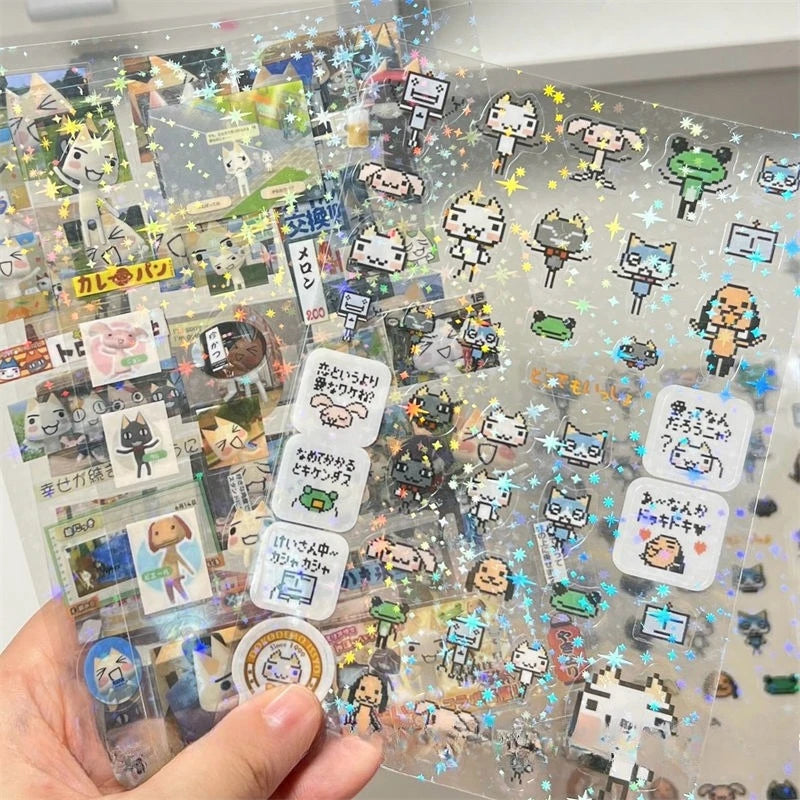 Cartoon Doro Cat Cut Film Stickers Laser Star Film Double Transparent Stickers