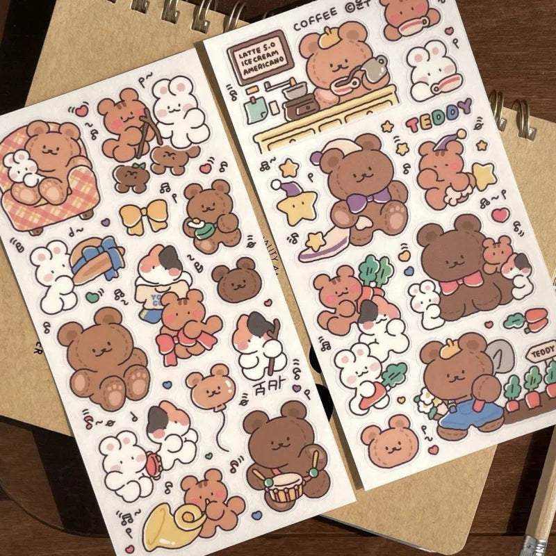 Cartoon Graffiti Teddy Bear Rabbit Stickers Korea Handbook Diary Decorative Stickers
