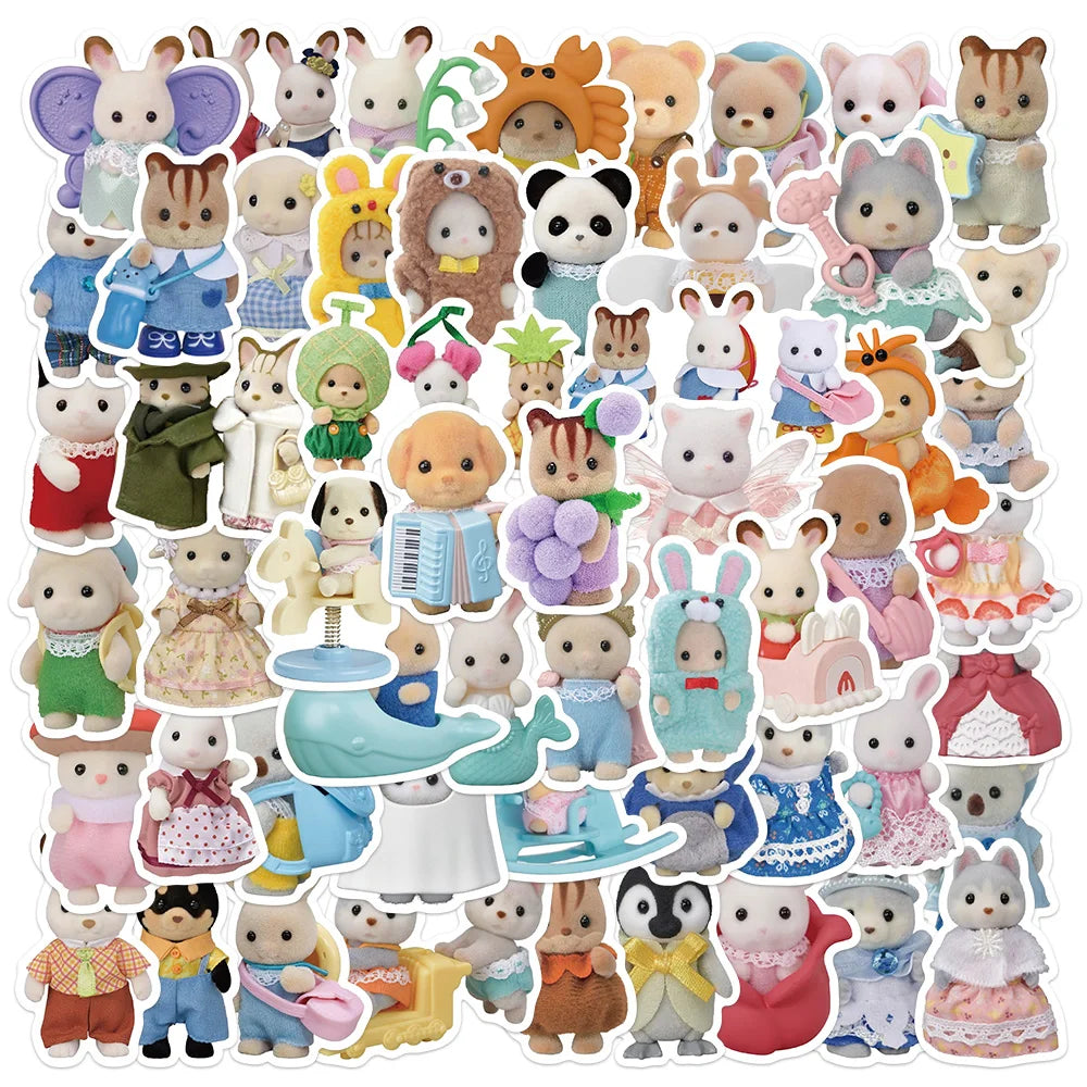 55pcs Calico Critters Stickers Laptop Scrapbook Decoration Graffiti Waterproof Sticker