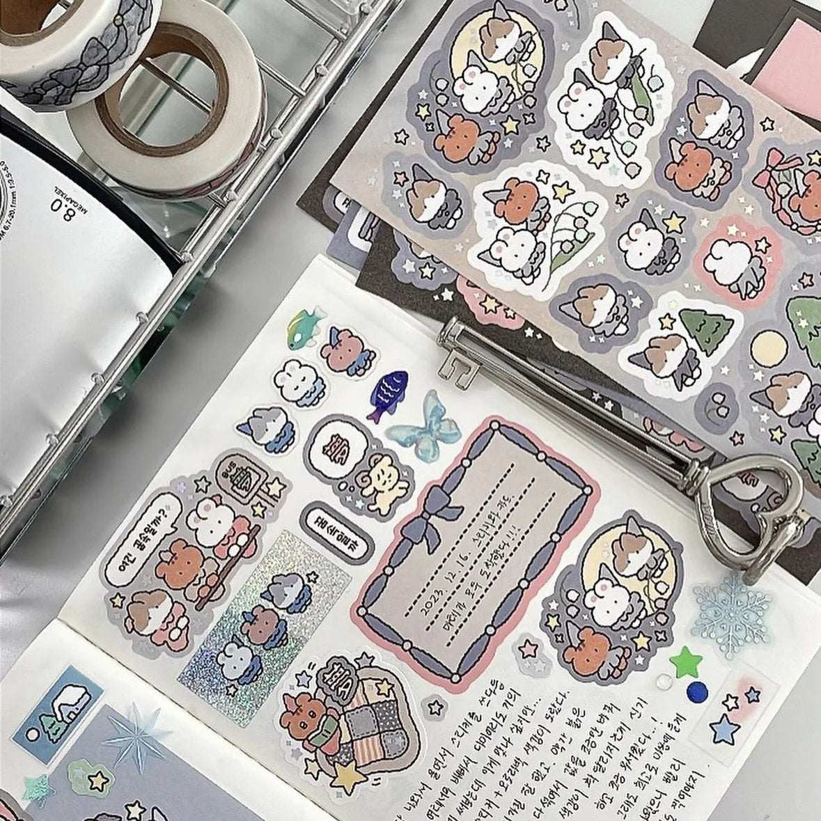 Cartoon Graffiti Teddy Bear Rabbit Stickers Korea Handbook Diary Decorative Stickers