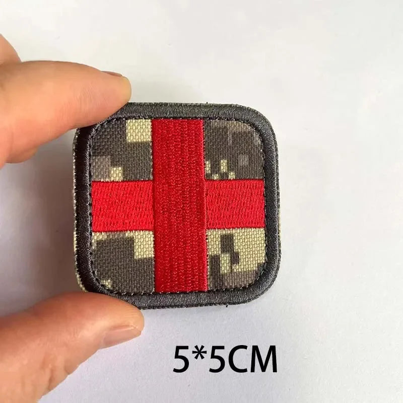 Medical Cross Badge Fabric Applique Embroidery Patch With Hook And Loop