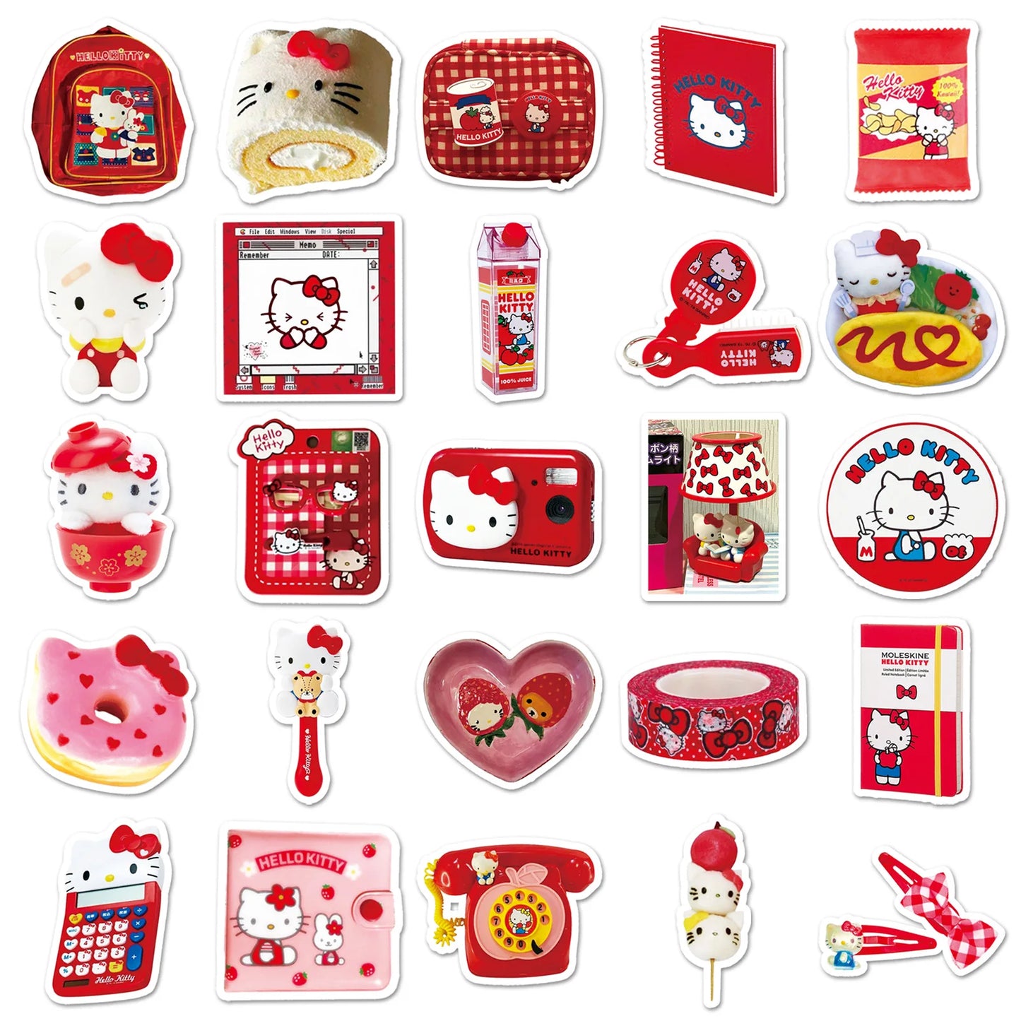 50PCS Red INS Stickers Hello Kitty Graffiti Cartoon DIY Decoration Decals