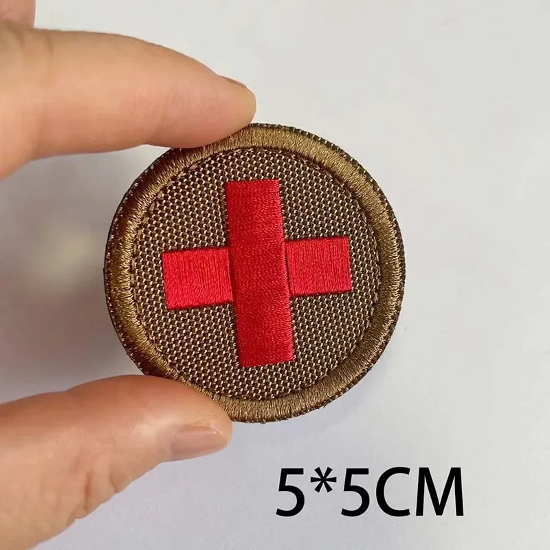 Medical Cross Badge Fabric Applique Embroidery Patch With Hook And Loop