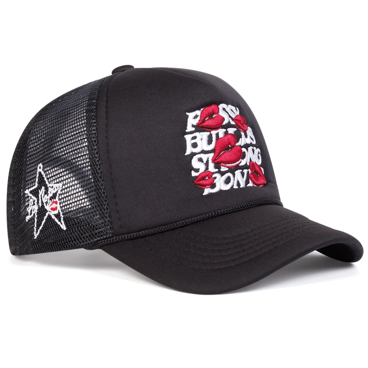 Unisex Lips Embroidered Mesh Baseball Cap – Adjustable Hat