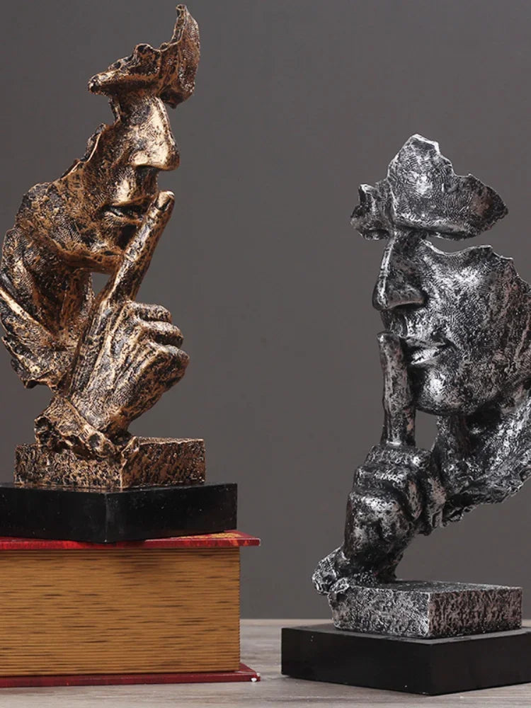 Bronze Silence Is Golden Statue Ornaments Abstract Figure Sculpture