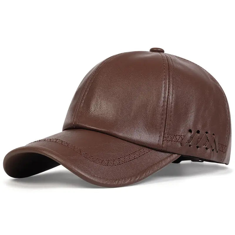 Men Leather Baseball Cap – Winter Warm Snapback Hat
