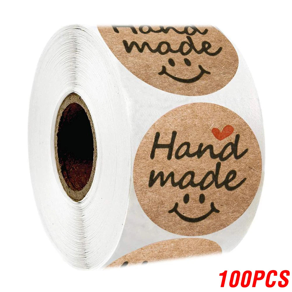 100-500pcs 1inch Vintage Kraft Paper Handmade With Love Stickers for Package Thank You Stationery