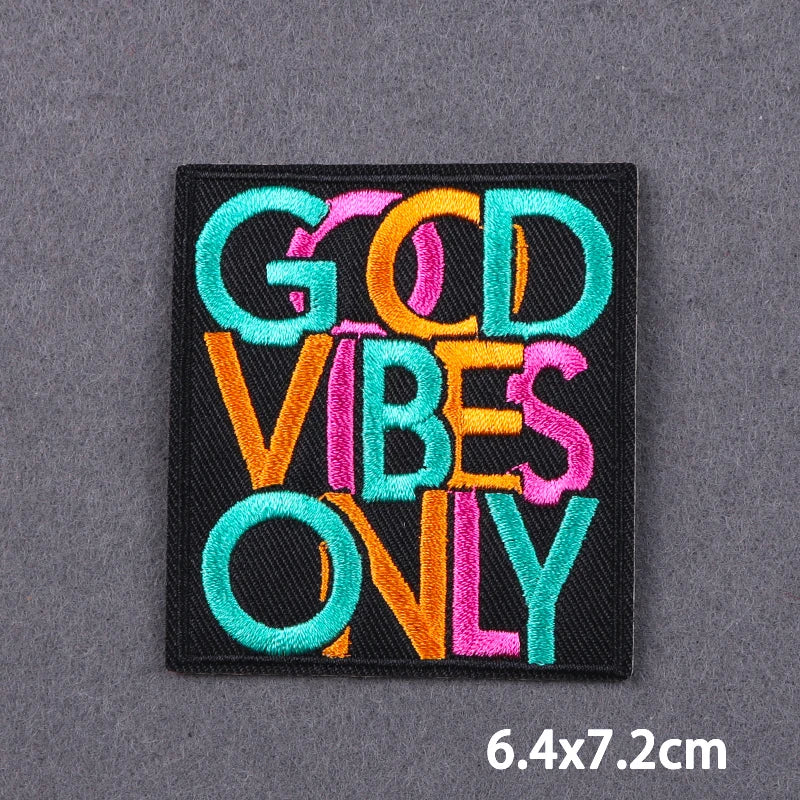 Black Patch With Slogan Iron On Patches For Clothes DIY Embroidery Applique Fusible Patch