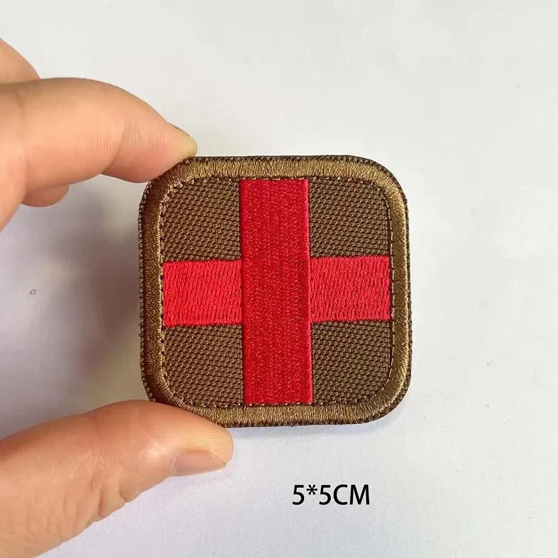 Medical Cross Badge Fabric Applique Embroidery Patch With Hook And Loop