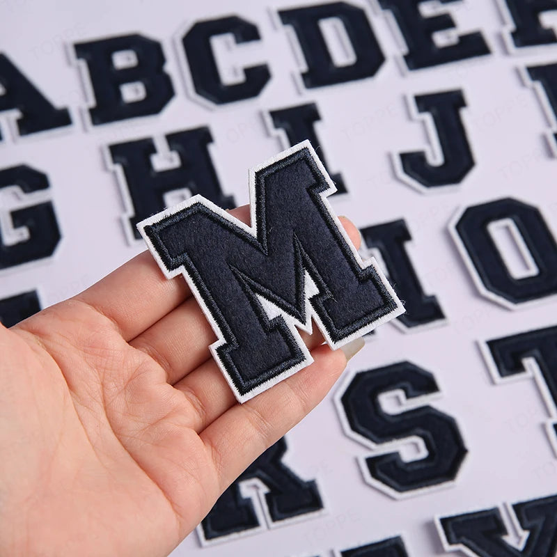 Navy Blue Letter Iron On Patch Applique DIY Alphabet Embroidered Patches For Clothing