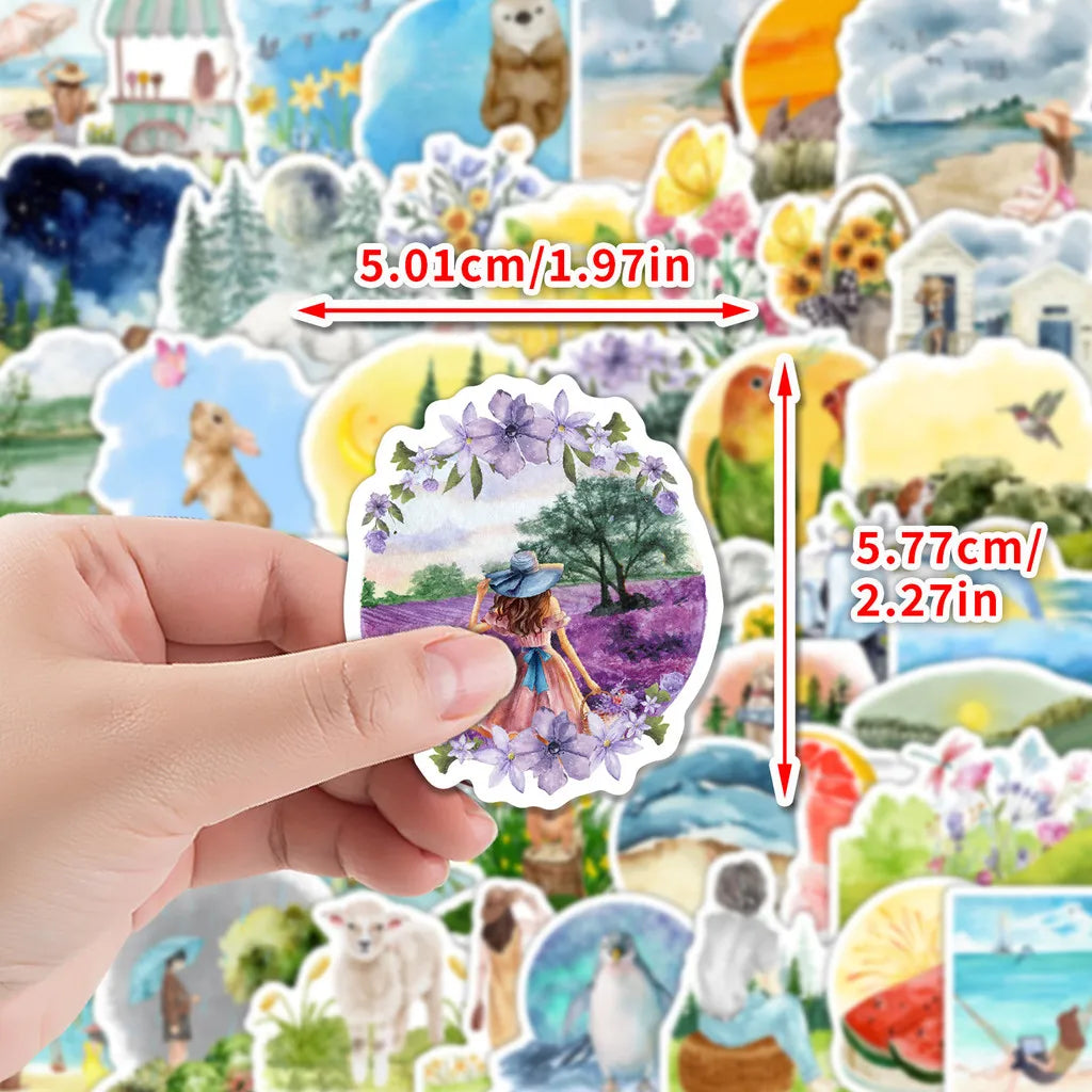 50PCS Watercolor Spring Graffiti Stickers - Waterproof Decorative Stickers