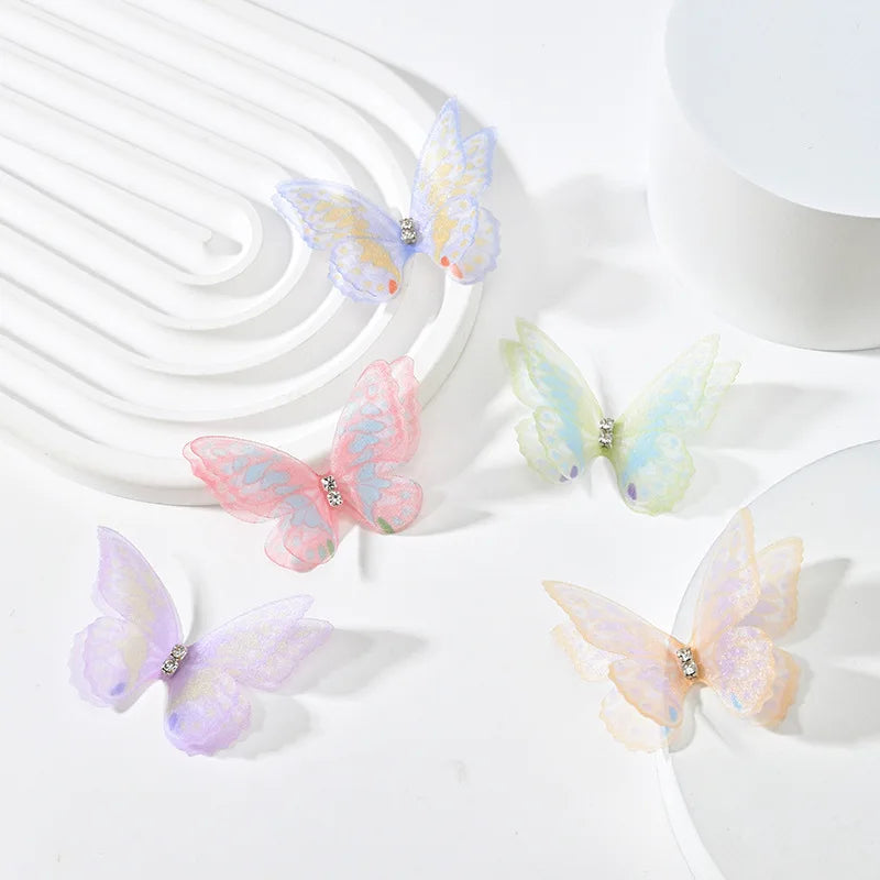 20pcs Double Sweet Butterfly Appliqued 3D Simulation Mesh Dreamy Bouquet Patch